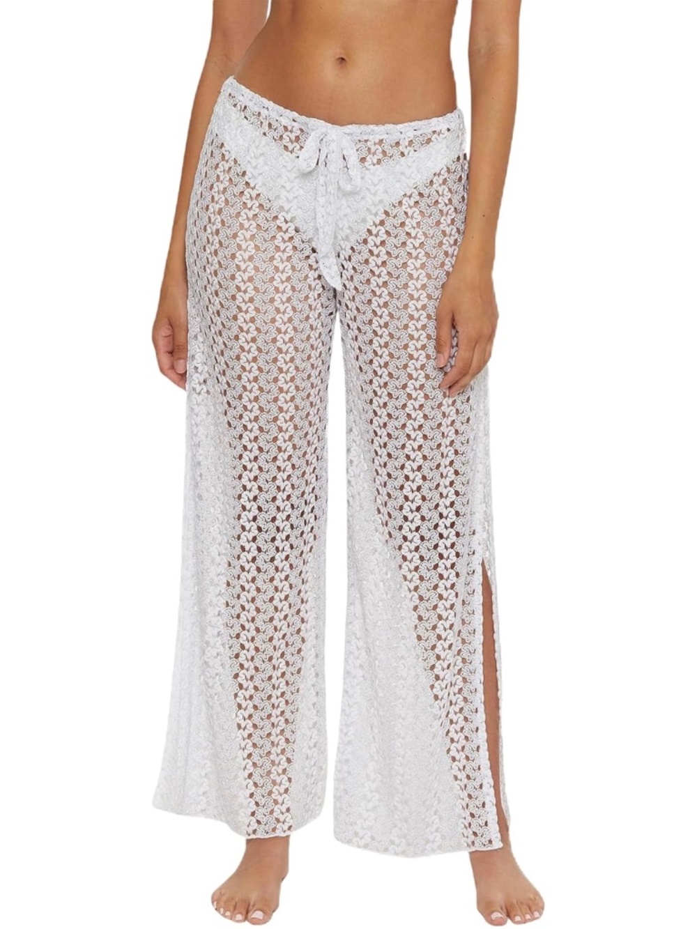NWT Becca by Rebecca Virtue Platinum Lace Crochet Swim Coverup Pants SMALL